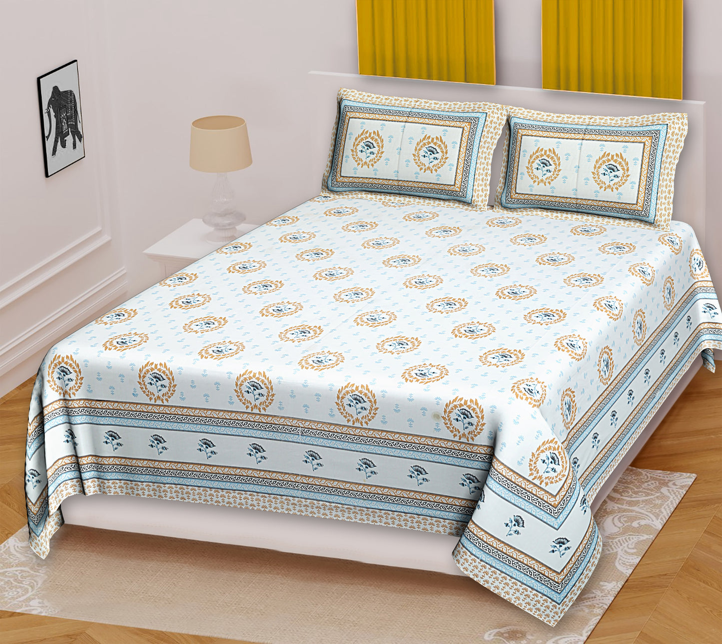 Palatial Comfort: Jumbo Jaipuri Cotton Bed Sheet - Elevate Your Bedroom with Regal Elegance