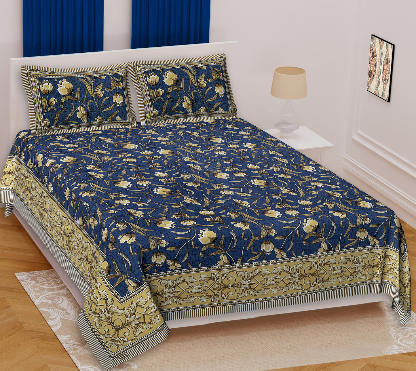 Jaipuri Elegance: Luxe Cotton King Size Bed Sheet for Regal Rest