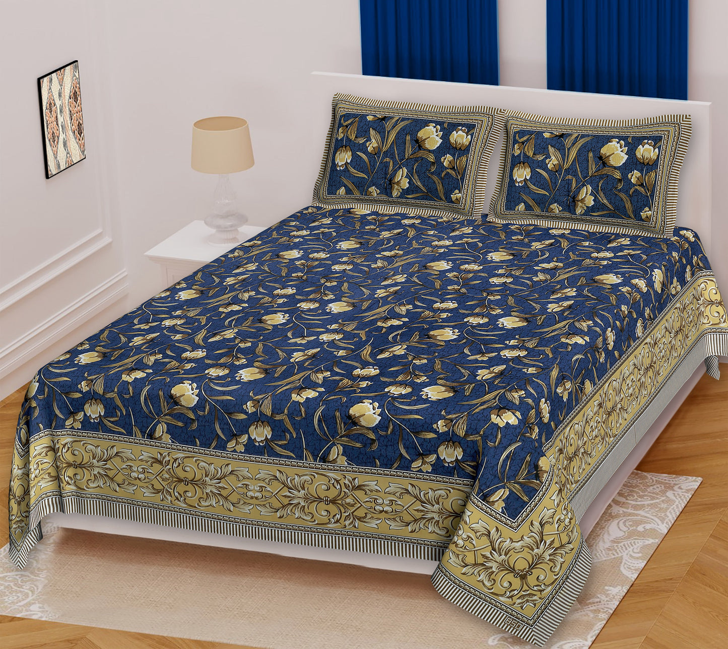 Jaipuri Elegance: Luxe Cotton King Size Bed Sheet for Regal Rest