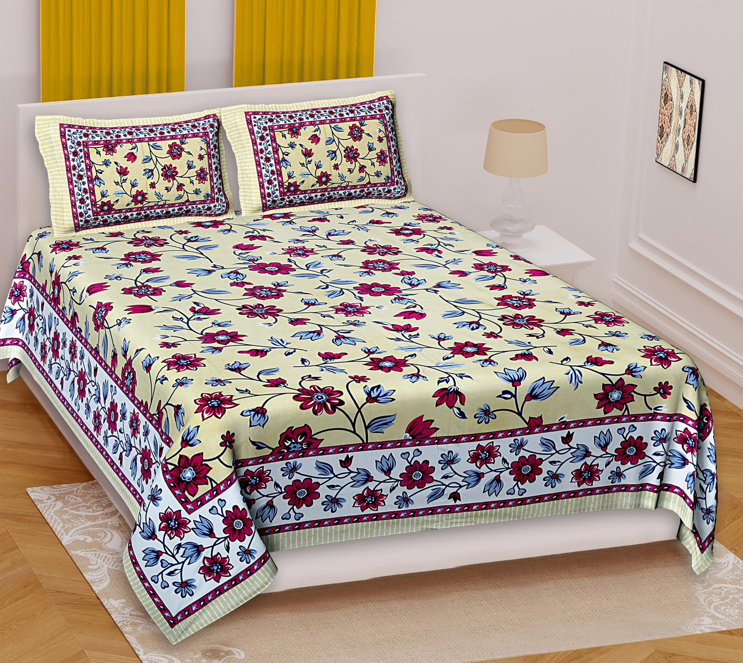 Jaipuri Elegance: Luxe Cotton King Size Bed Sheet for Regal Rest