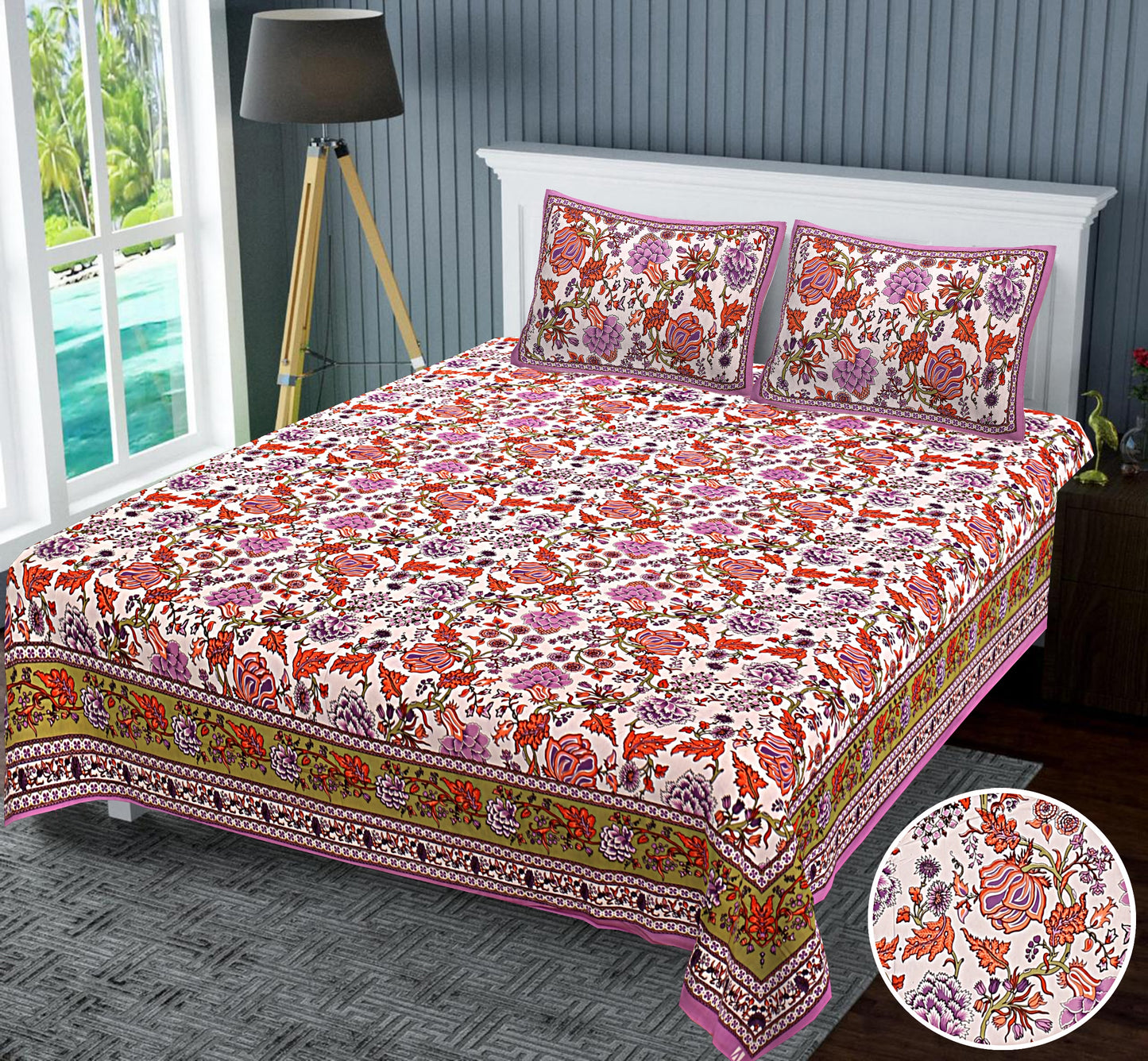 Jaipuri Dreams: Luxurious 95x108 Cotton Bedsheets