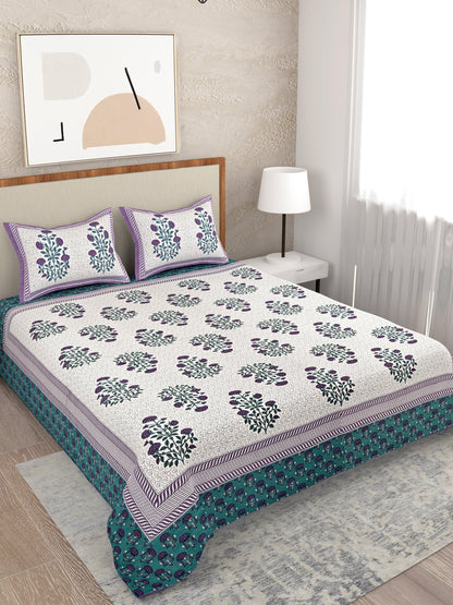 Heavy embroidered Blossom Printed Super King Size Bedsheet - MishtiGriha