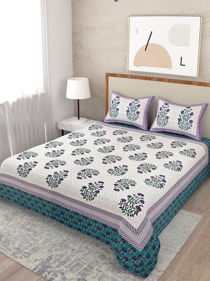 Heavy embroidered Blossom Printed Super King Size Bedsheet - MishtiGriha