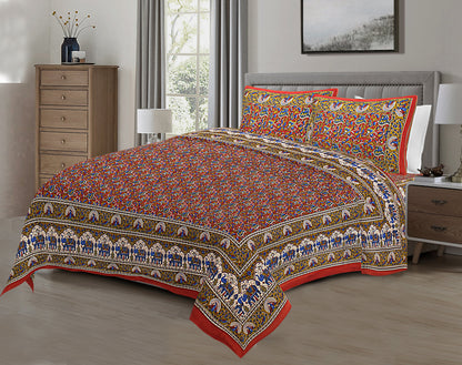 Regal Splendor: Kalamkari Jaipuri Cotton Bed Sheets (100x108 Inches)