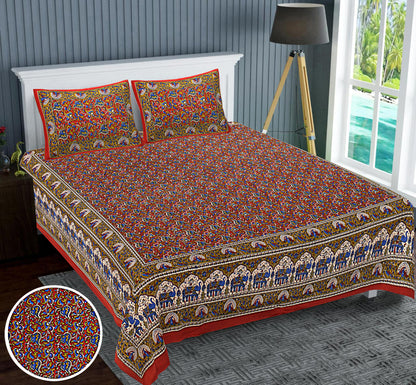 Regal Splendor: Kalamkari Jaipuri Cotton Bed Sheets (100x108 Inches)