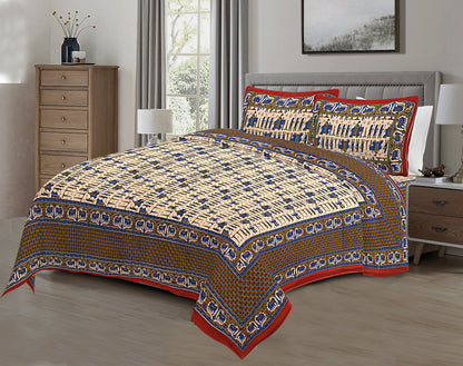 Regal Splendor: Kalamkari Jaipuri Cotton Bed Sheets (100x108 Inches)