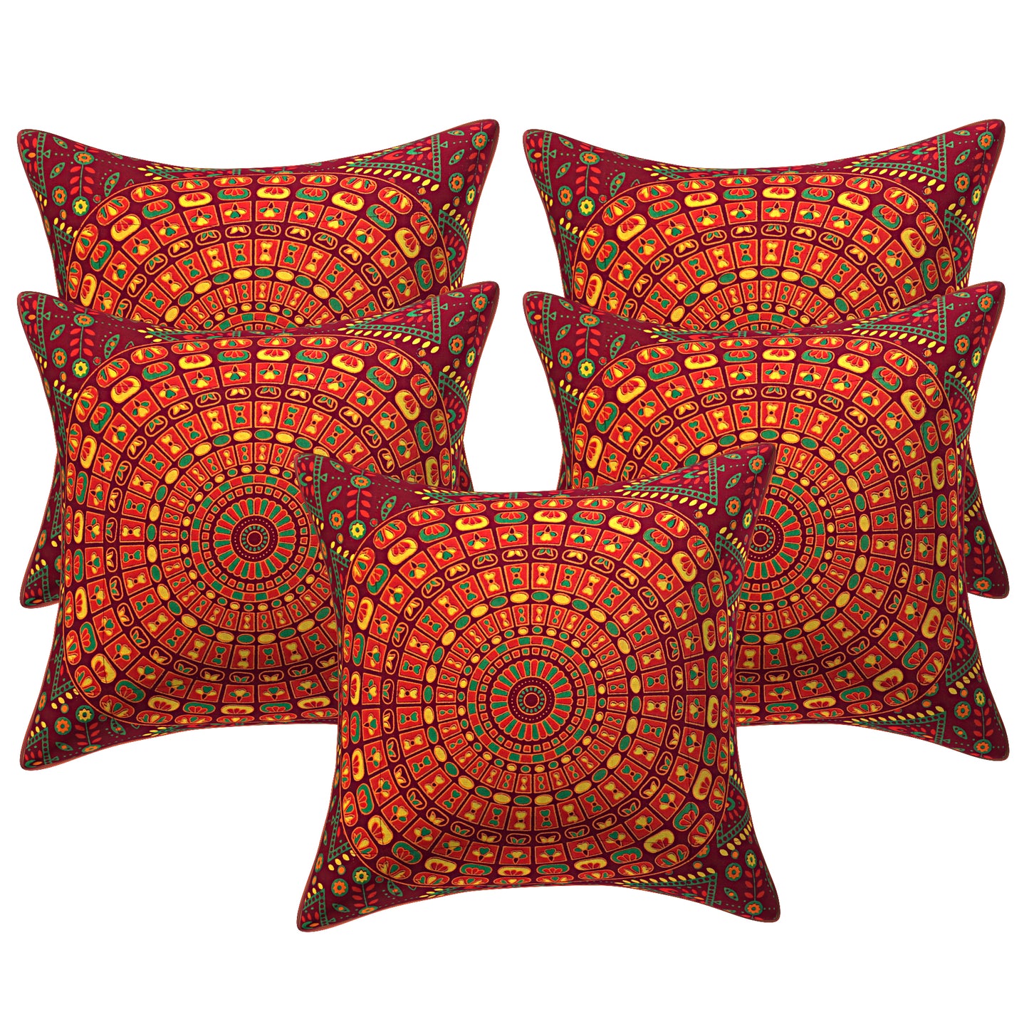 Jaipuri Cotton Cushion Covers(16x16 Inches Set of 5): Artisanal Elegance