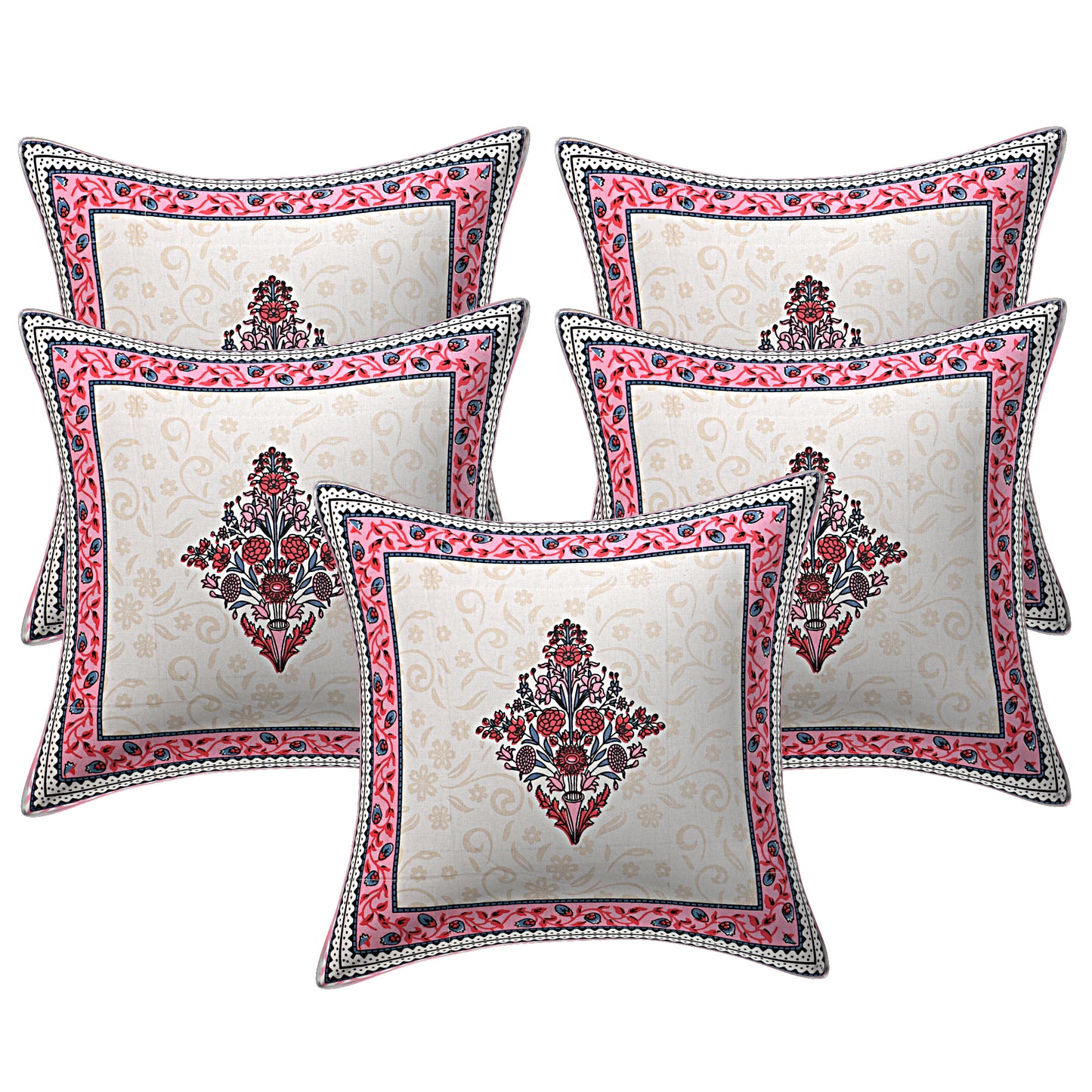 Jaipuri Cotton Cushion Covers(16x16 Inches Set of 5): Artisanal Elegance