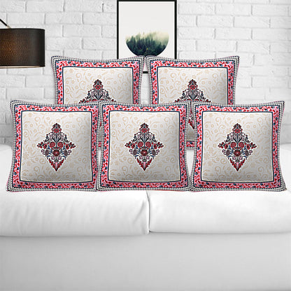 Jaipuri Cotton Cushion Covers(16x16 Inches Set of 5): Artisanal Elegance