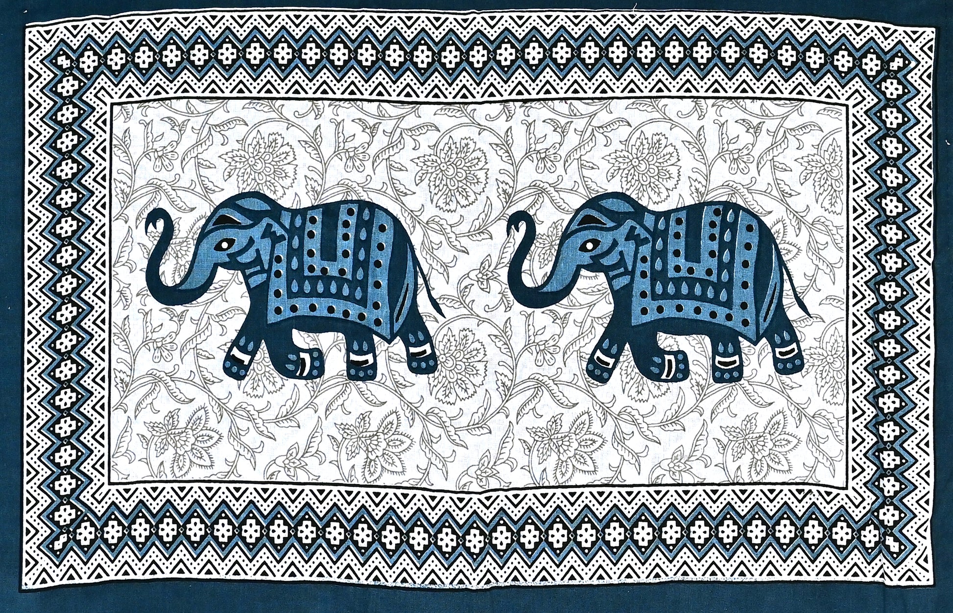 Dainty Blue Elephant Artistic Printed King Size Bedsheet - MishtiGriha