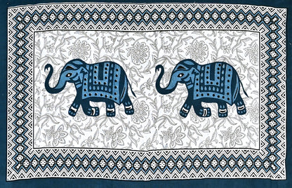 Dainty Blue Elephant Artistic Printed King Size Bedsheet - MishtiGriha