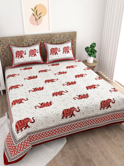 Dainty Pink Elephant Artistic Printed King Size Bedsheet - MishtiGriha