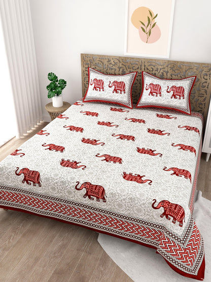 Dainty Pink Elephant Artistic Printed King Size Bedsheet - MishtiGriha