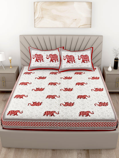 Dainty Pink Elephant Artistic Printed King Size Bedsheet - MishtiGriha