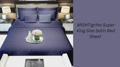 Modern Satin Blue Jumbo King Size Bedsheet