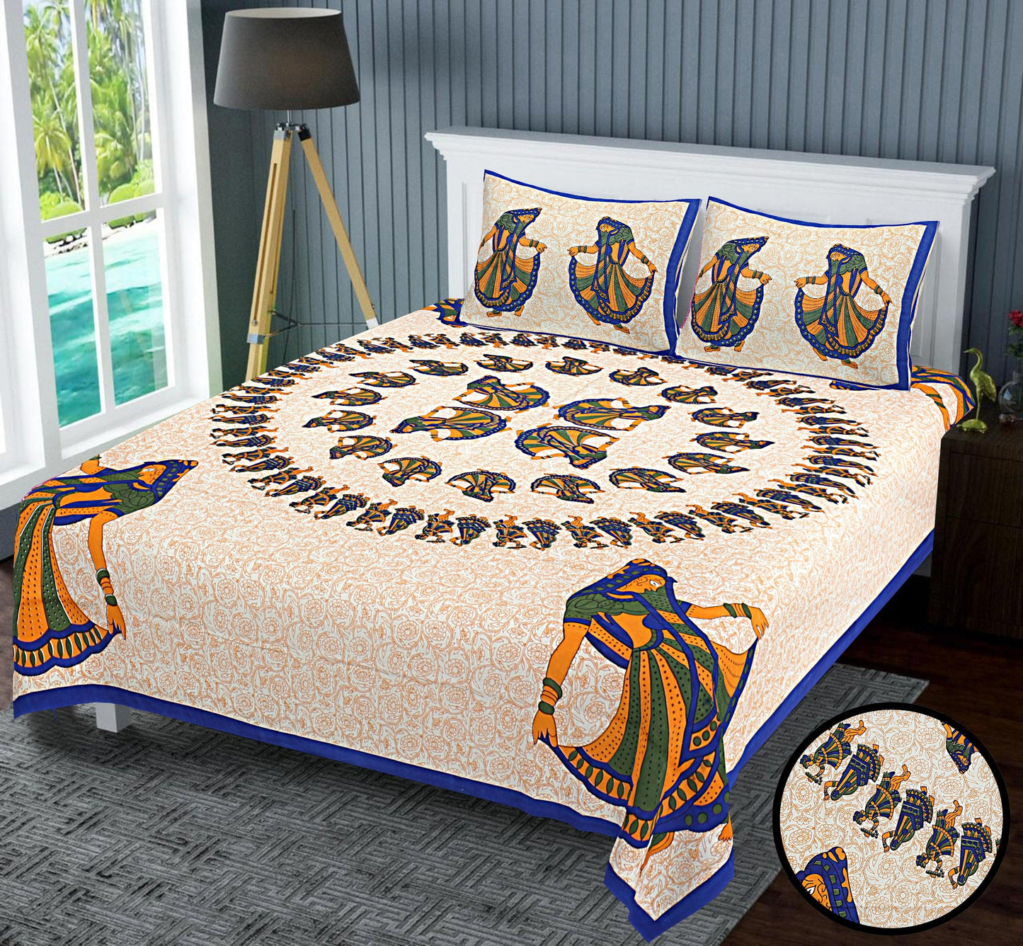 Fun and Frolic Ethnic Garba Printed King Size Bedsheet - MishtiGriha