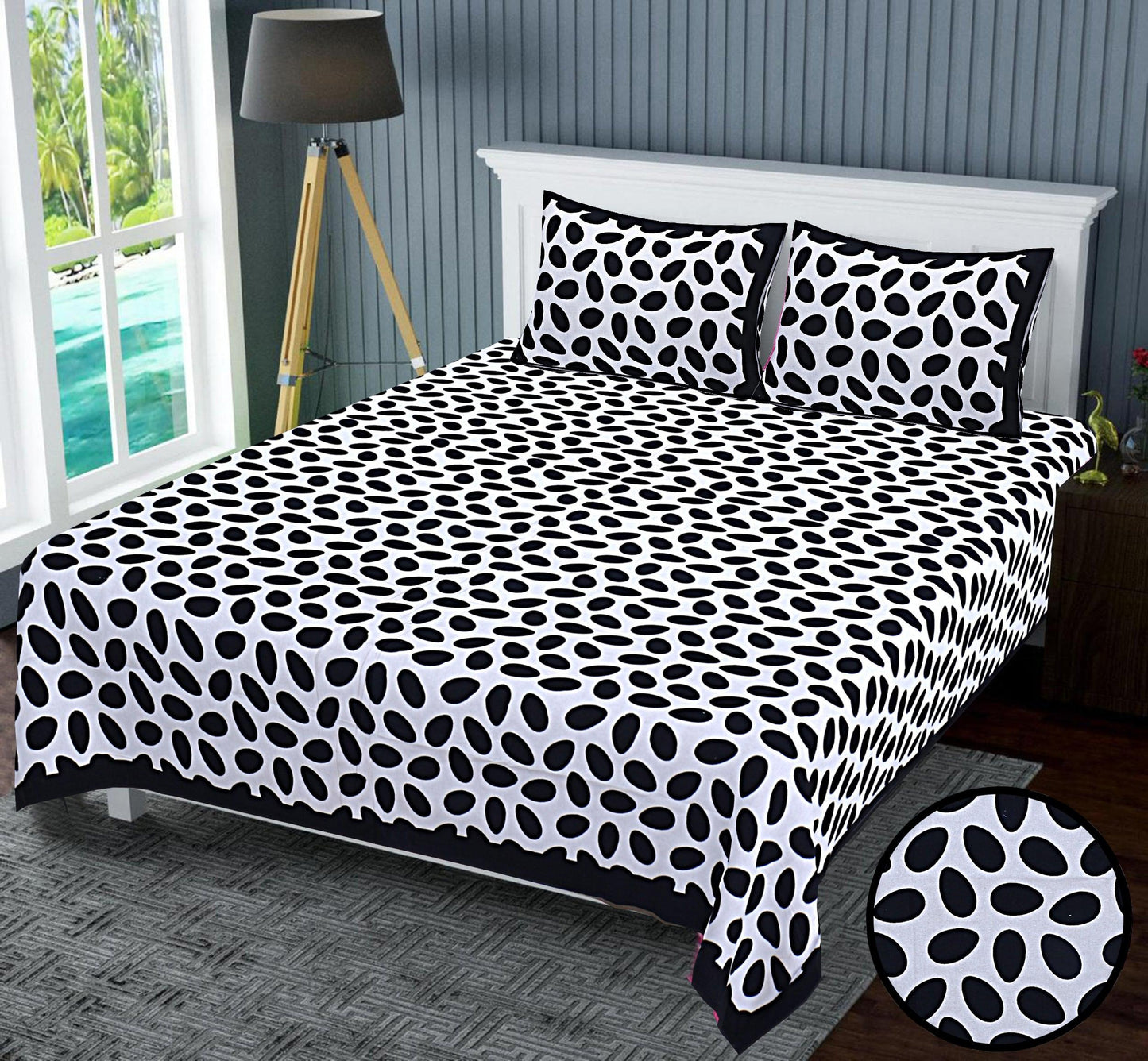 Black and White Modern Art Drizzle Printed King Size Bedsheet - MishtiGriha