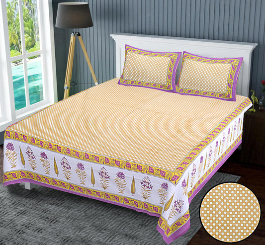 Polka Dots Vibrant Yellow Patio King Size Bedsheet - MishtiGriha