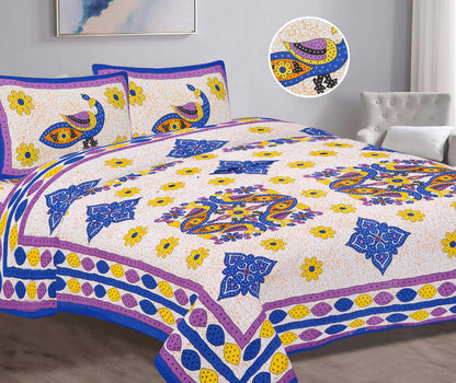 Intricate Artistic Peacock Printed King Size Bedsheet - MishtiGriha