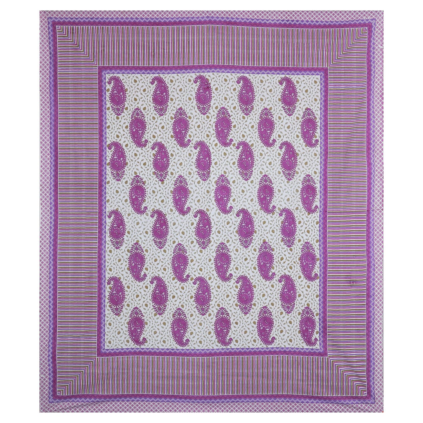 Purple Hues Feather Motif Printed King Size Bedsheet - MishtiGriha