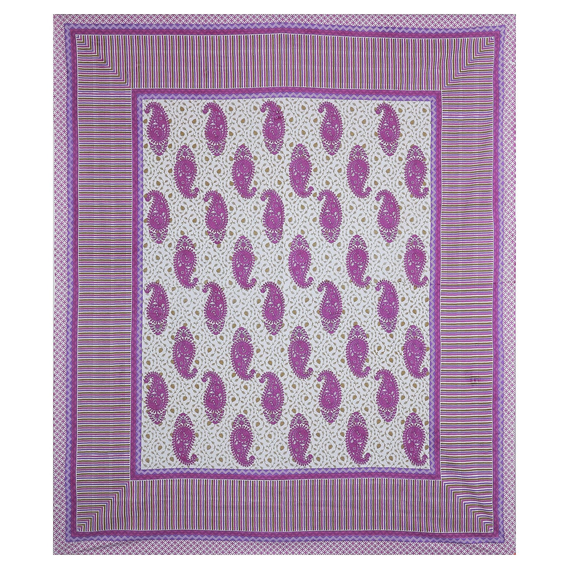 Purple Hues Feather Motif Printed King Size Bedsheet - MishtiGriha