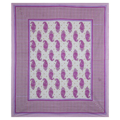 Purple Hues Feather Motif Printed King Size Bedsheet - MishtiGriha